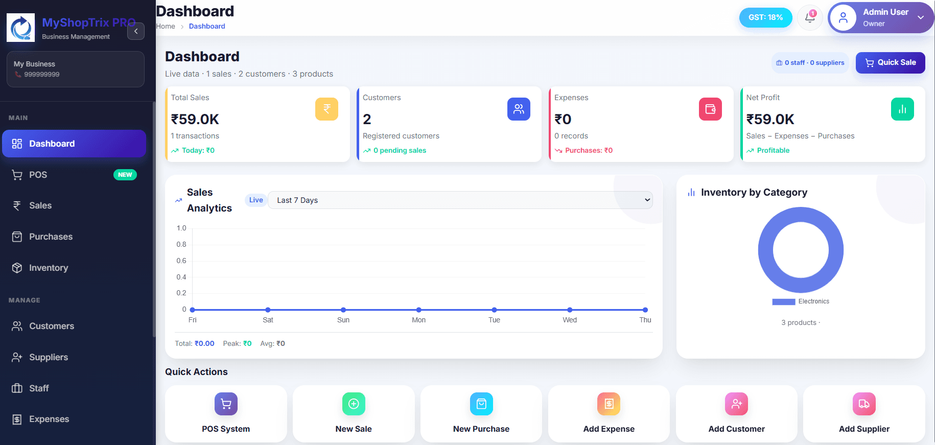 MyShopTrix ERP - Vaurdin portfolio - Custom business management and ERP billing platform built with React and Node.js. A web application designed for small retailers and shop owners to streamline inventory, billing, and business operations.